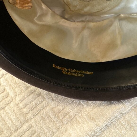 Vintage Knox Custom Edge Fedora Hat Brown Mens Size 6/78 Red Feather Film Noir - Picture 7 of 7